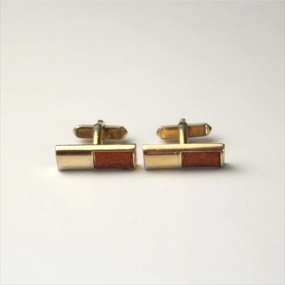 Swank Mens‎ CuffLinks Men's Gold Tone Brown Leather 7/8